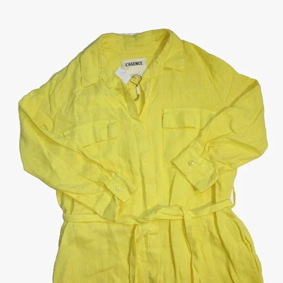 NWT L'Agence Cameron in Light Maize Yellow Linen Belted Maxi Shirt Dress S - Picture 2 of 4